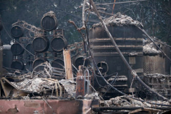 Paradise Ridge Winery sits destroyed in the foothills above Santa Rosa, California