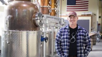 Chad Butters, founder of Eight Oaks Farm Distillery, at his facility in Pennsylvania. [MATT ROURKE/AP]