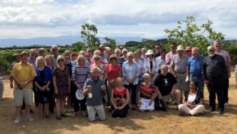 Cellar Club members celebrating the club's 40th-anniversary wine trip to Wairarapa Feb 2021